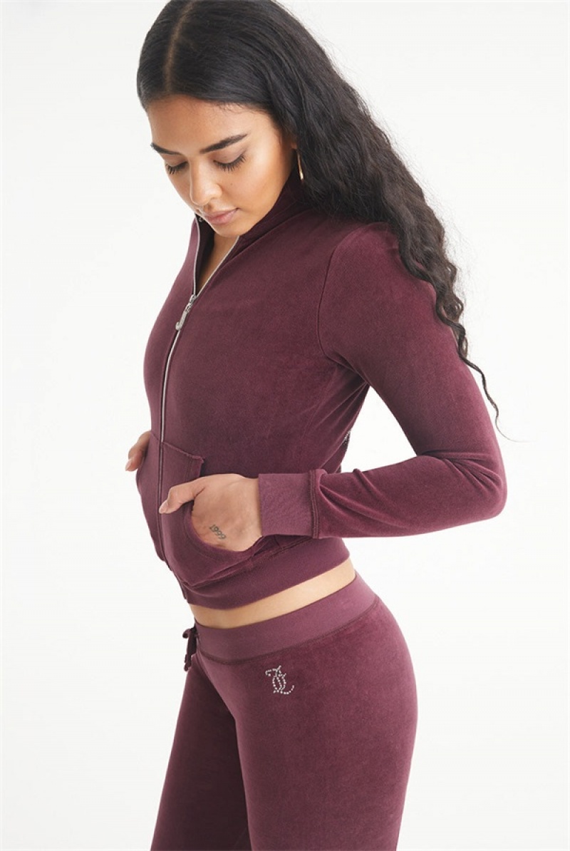 Juicy Couture Ombre Bling Cotton Velour Mockneck Track Jacket Bordo | JC-SN651536