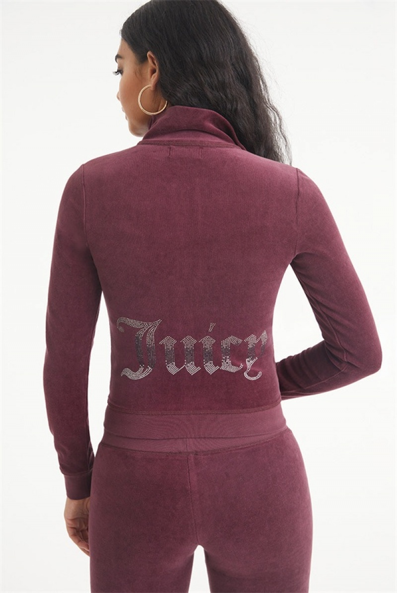 Juicy Couture Ombre Bling Cotton Velour Mockneck Track Jacket Bordo | JC-SN651536