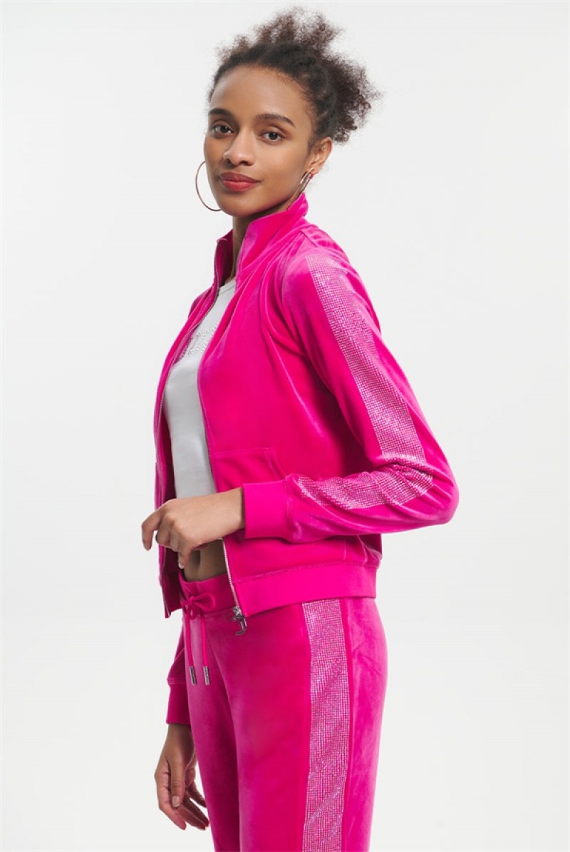 Juicy Couture Ombre Bling Cropped Velour Track Jacket Roze | JC-SN651584