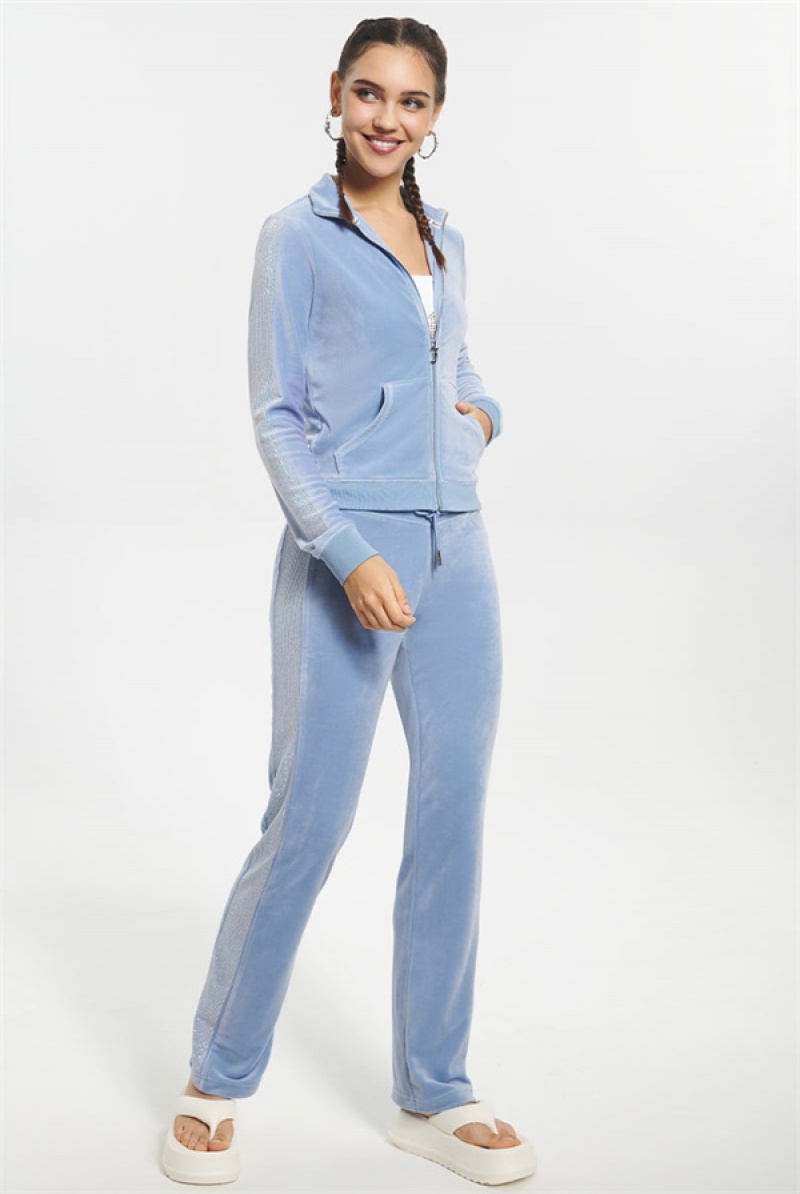 Juicy Couture Ombre Bling Cropped Velour Track Jacket Plave | JC-SN651588