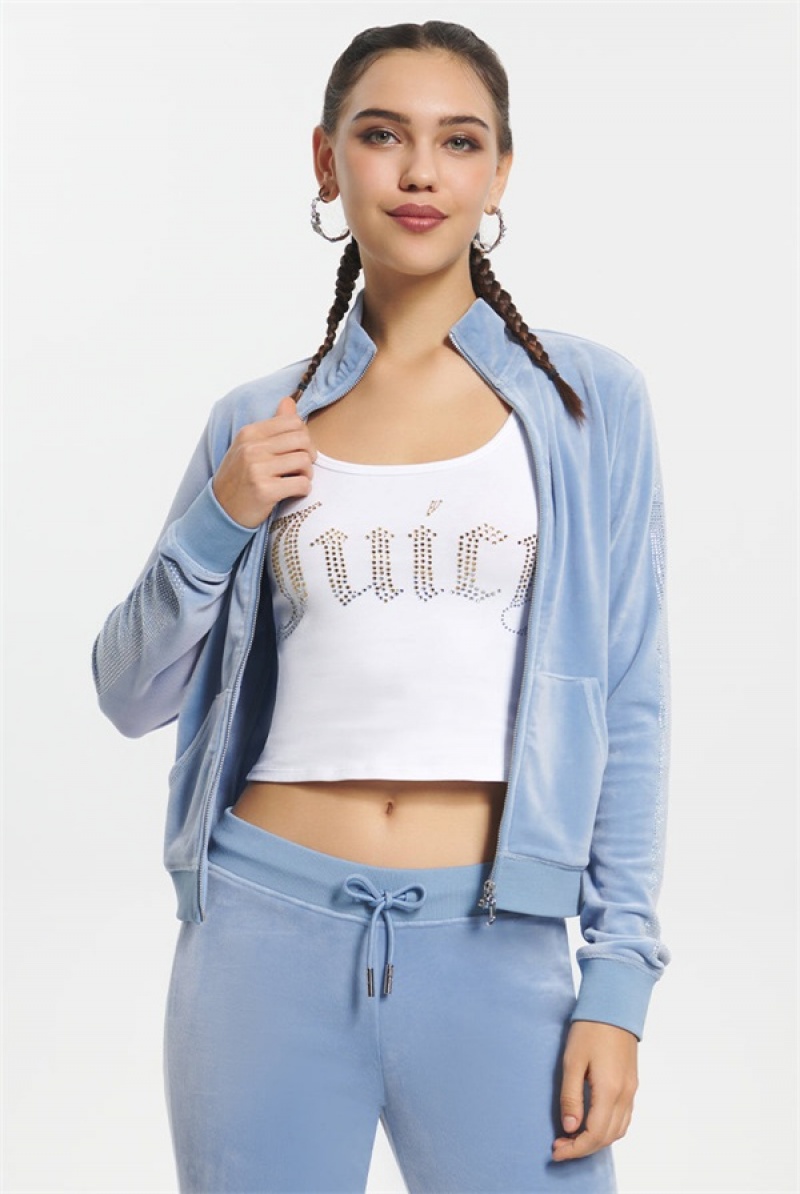 Juicy Couture Ombre Bling Cropped Velour Track Jacket Plave | JC-SN651588