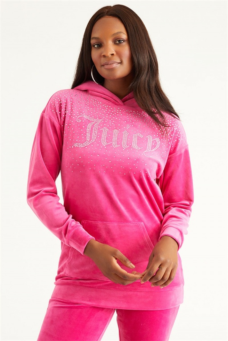 Juicy Couture Oversized Big Bling Hoodie With Rhinestones Roze | JC-SN651694