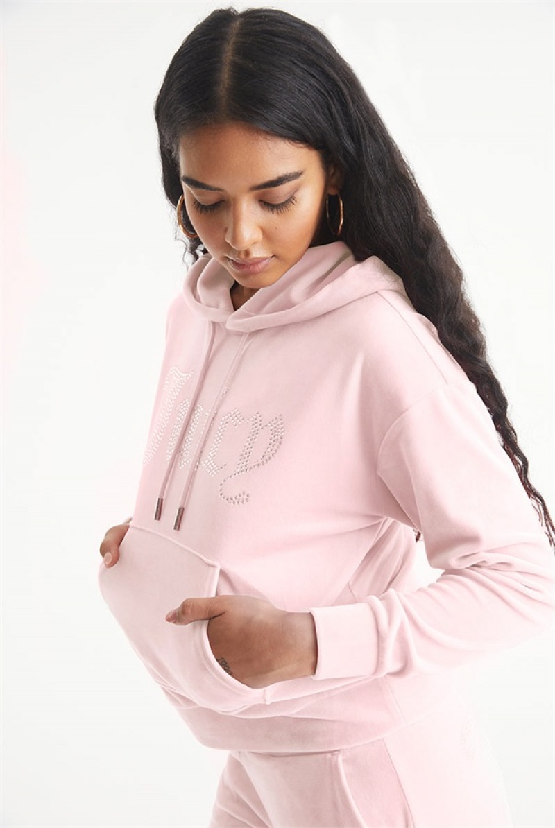 Juicy Couture Oversized Big Bling Velour Hoodie Svijetlo Roze | JC-SN651545