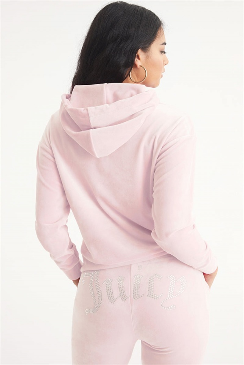 Juicy Couture Oversized Big Bling Velour Hoodie Svijetlo Roze | JC-SN651545