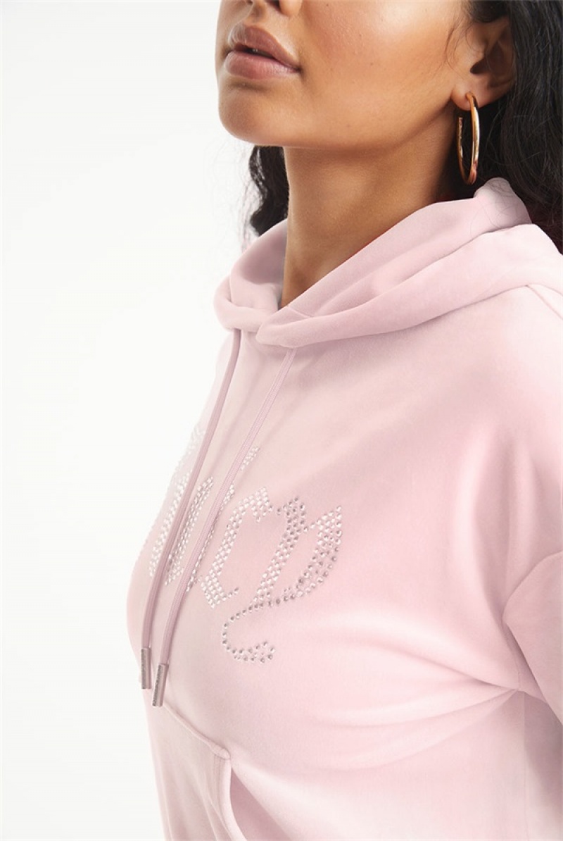 Juicy Couture Oversized Big Bling Velour Hoodie Svijetlo Roze | JC-SN651545