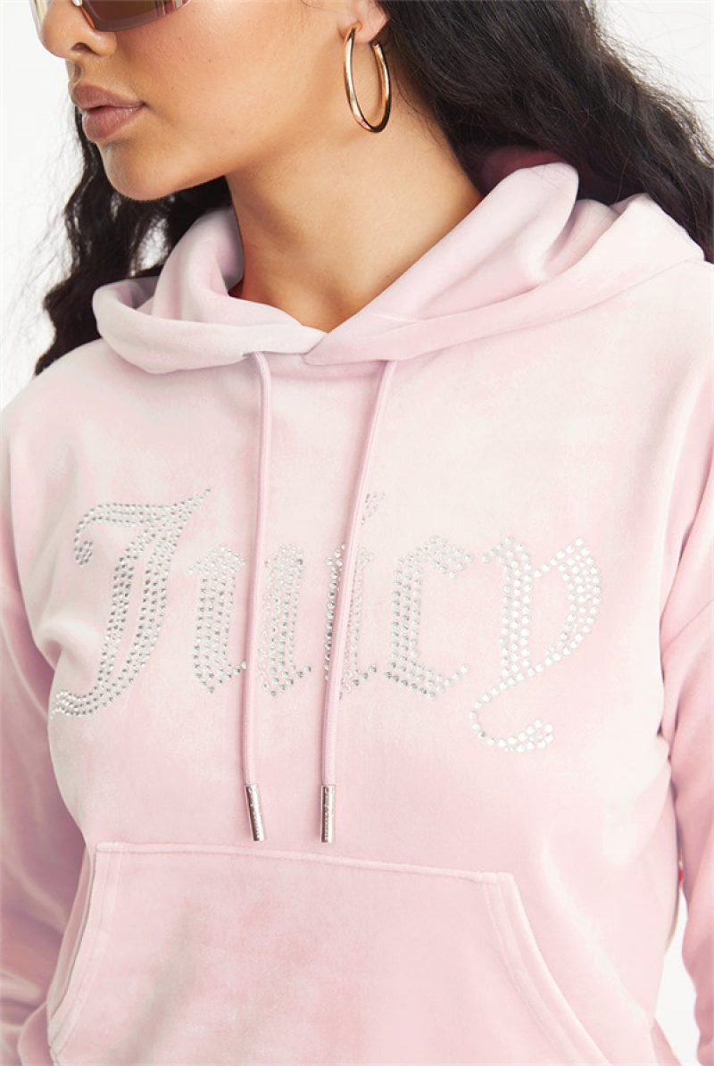 Juicy Couture Oversized Big Bling Velour Hoodie Svijetlo Roze | JC-SN651545