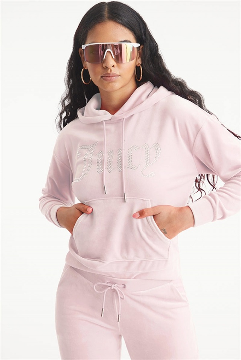 Juicy Couture Oversized Big Bling Velour Hoodie Svijetlo Roze | JC-SN651545