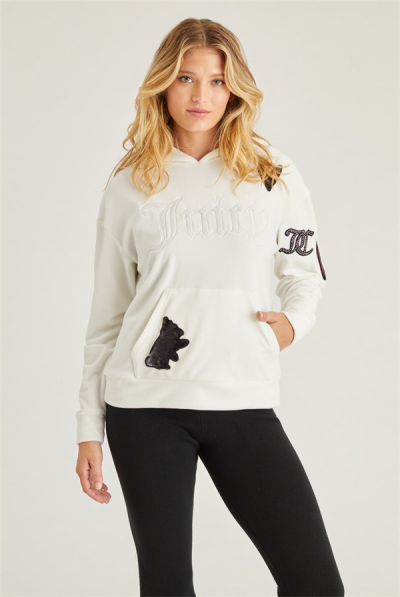 Juicy Couture Oversized Patch Hoodie Bijele | JC-SN651689