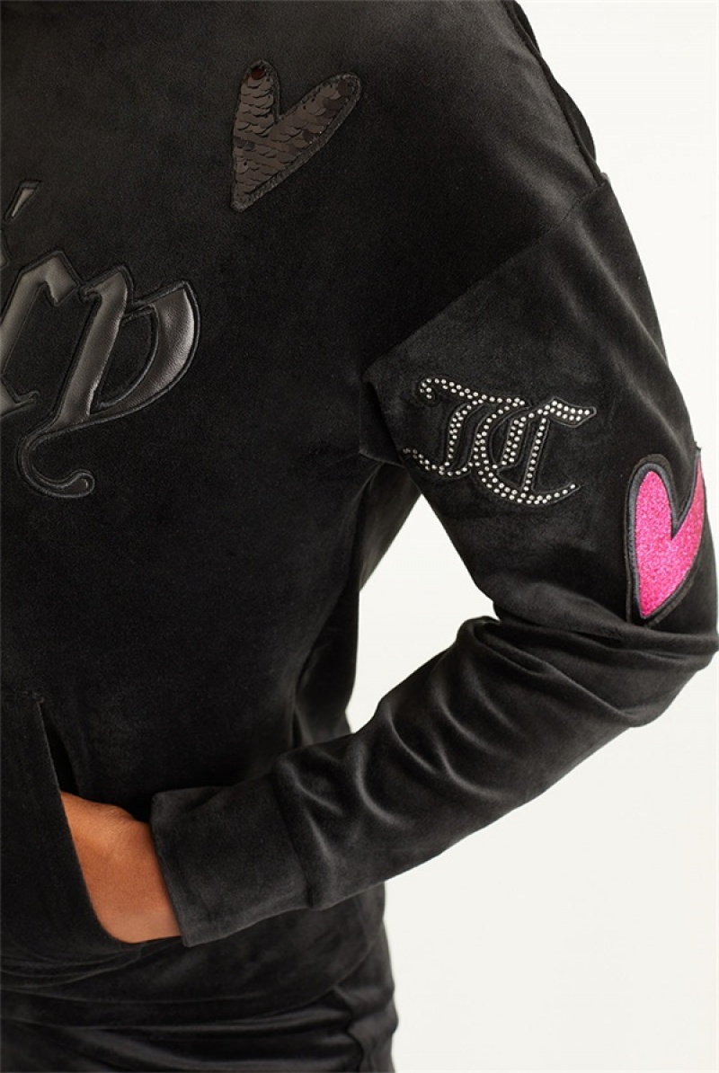 Juicy Couture Oversized Patch Hoodie Crne | JC-SN651696