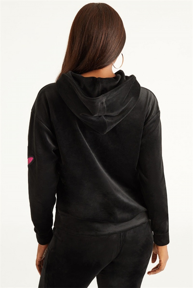 Juicy Couture Oversized Patch Hoodie Crne | JC-SN651696