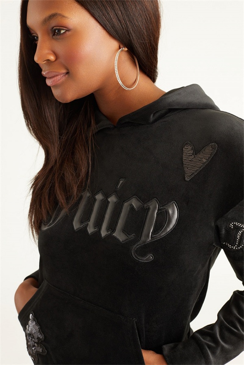 Juicy Couture Oversized Patch Hoodie Crne | JC-SN651696