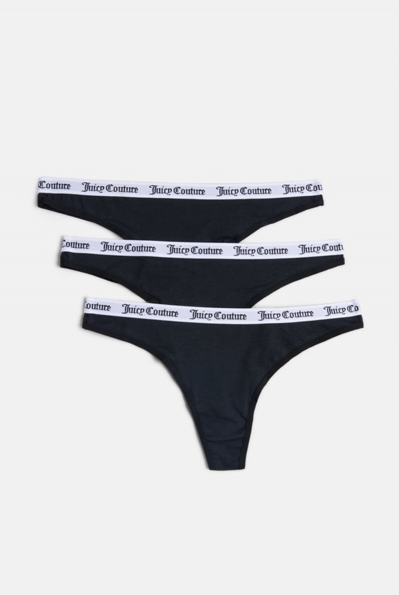 Juicy Couture Pack Of 3 Cotton Thongs Crne | JC-SN652260