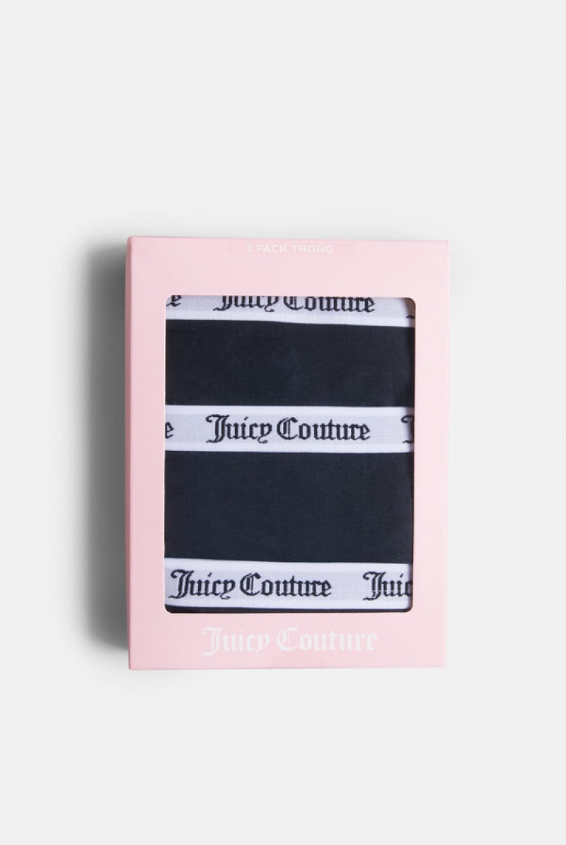 Juicy Couture Pack Of 3 Cotton Thongs Crne | JC-SN652260