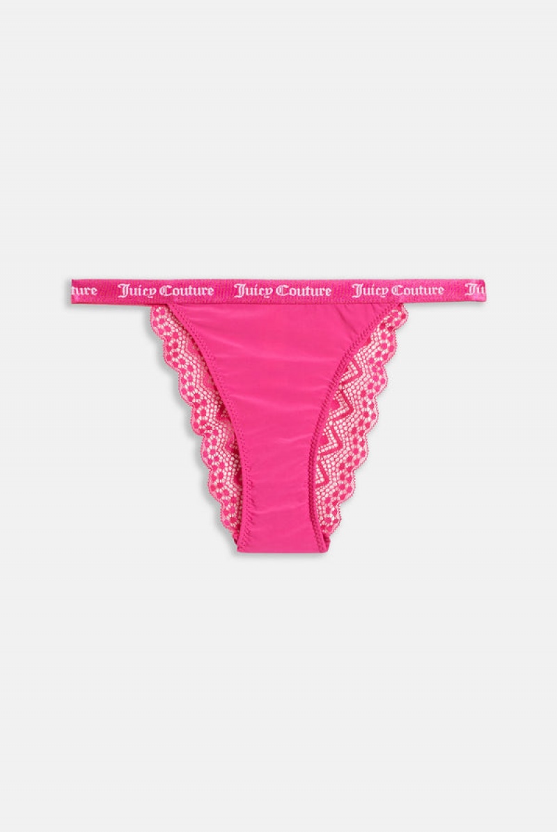 Juicy Couture Pack Of 3 Lace Trim Tanga Thongs Crne | JC-SN652280