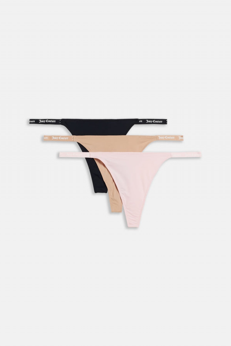 Juicy Couture Pack Of 3 Mini Tape Logo Thongs Crne | JC-SN652276