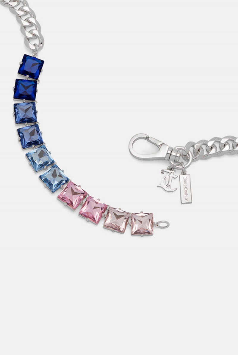 Juicy Couture Pastel Colour Crystal JC Choker Srebrne | JC-SN652361