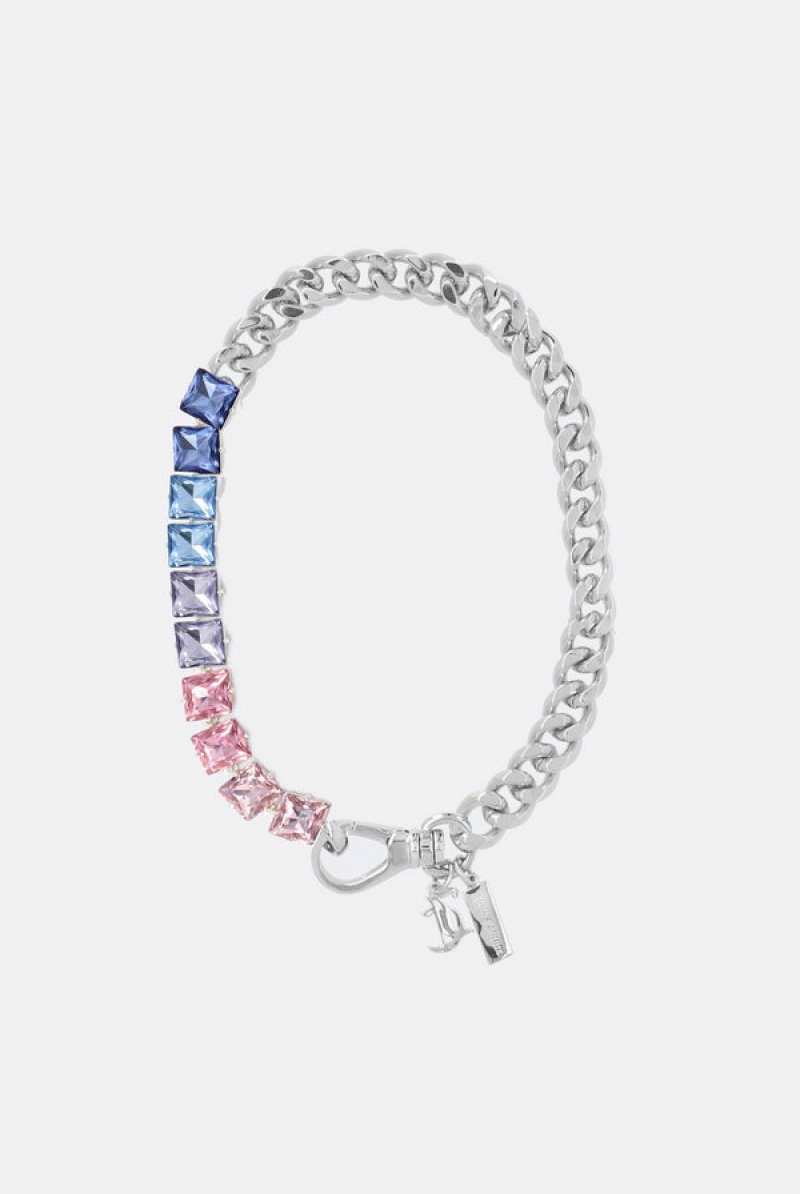 Juicy Couture Pastel Colour Crystal JC Choker Srebrne | JC-SN652361