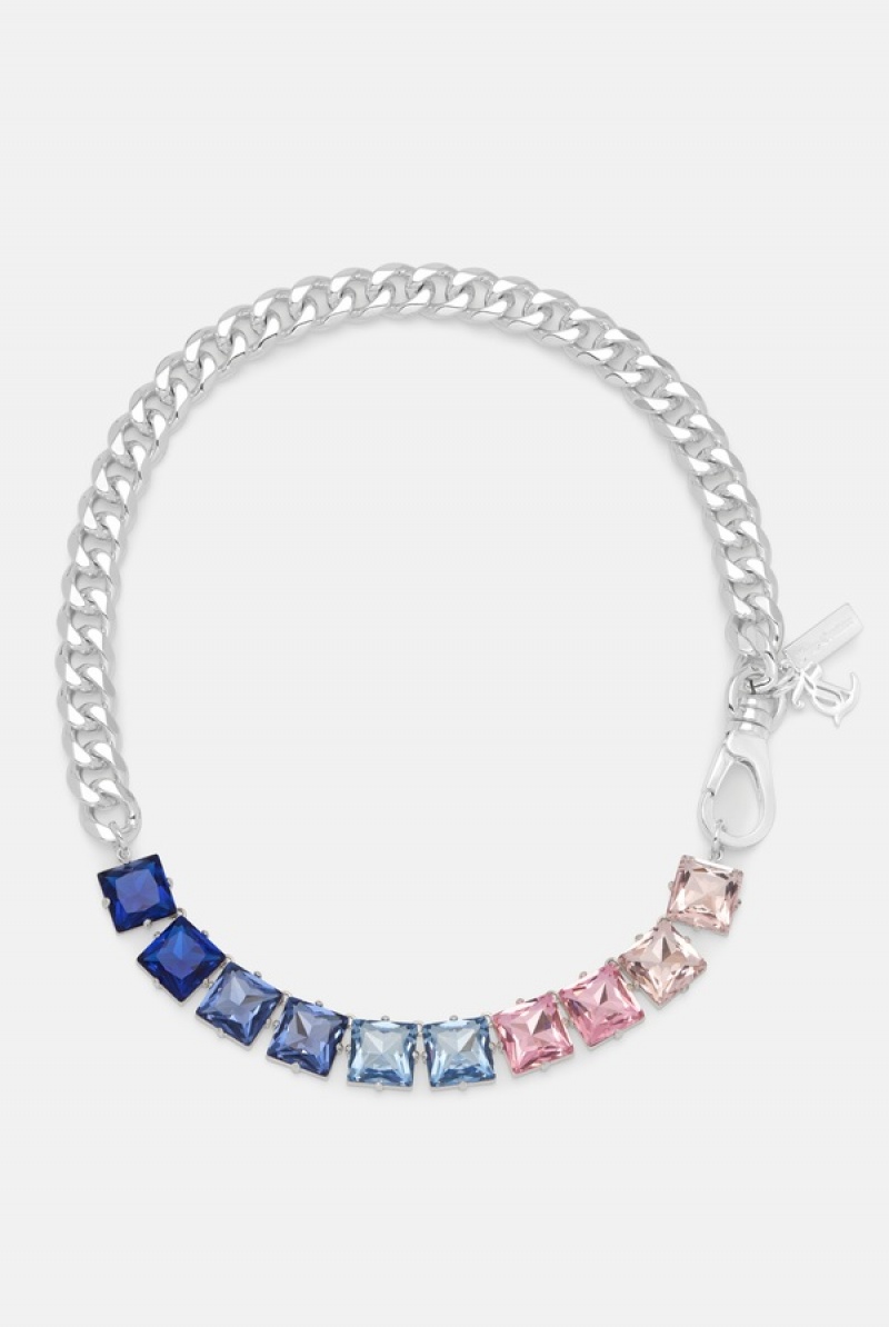 Juicy Couture Pastel Colour Crystal JC Choker Srebrne | JC-SN652361