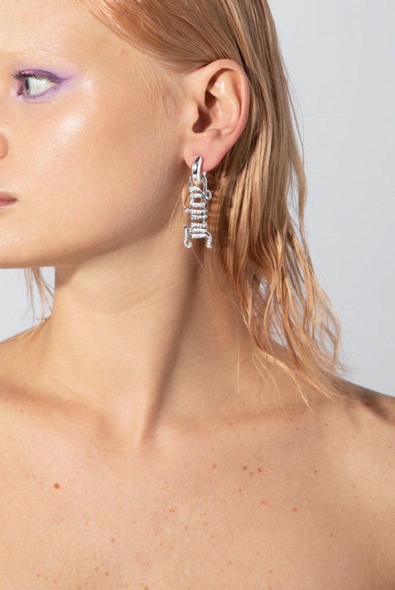 Juicy Couture Pavè Crystal Juicy Couture Drop Earrings Srebrne | JC-SN652351