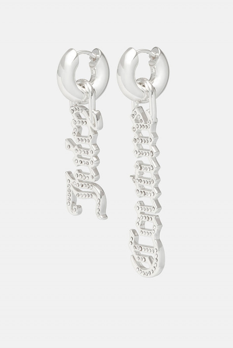 Juicy Couture Pavè Crystal Juicy Couture Drop Earrings Srebrne | JC-SN652351