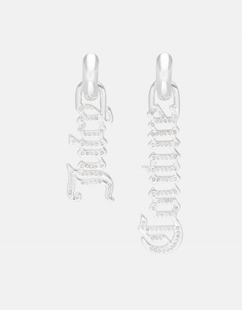 Juicy Couture Pavè Crystal Juicy Couture Drop Earrings Srebrne | JC-SN652351