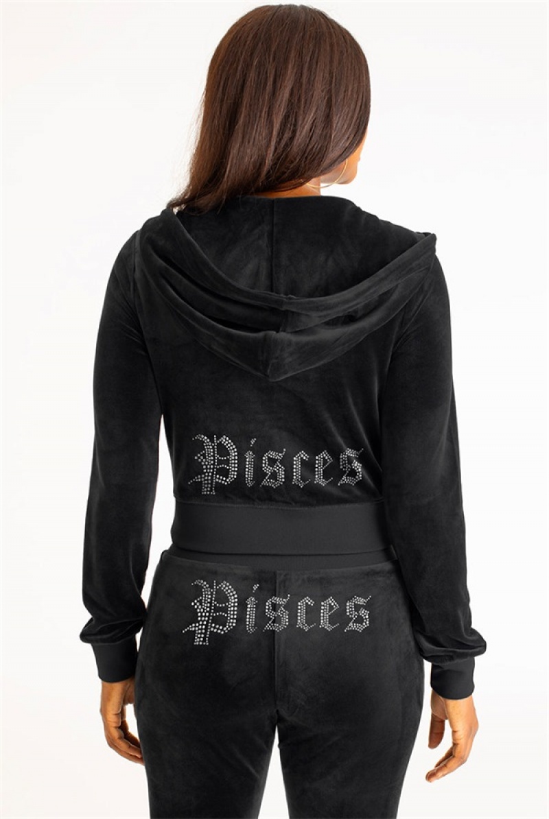 Juicy Couture Pisces Big Bling Velour Hoodie Crne | JC-SN651665