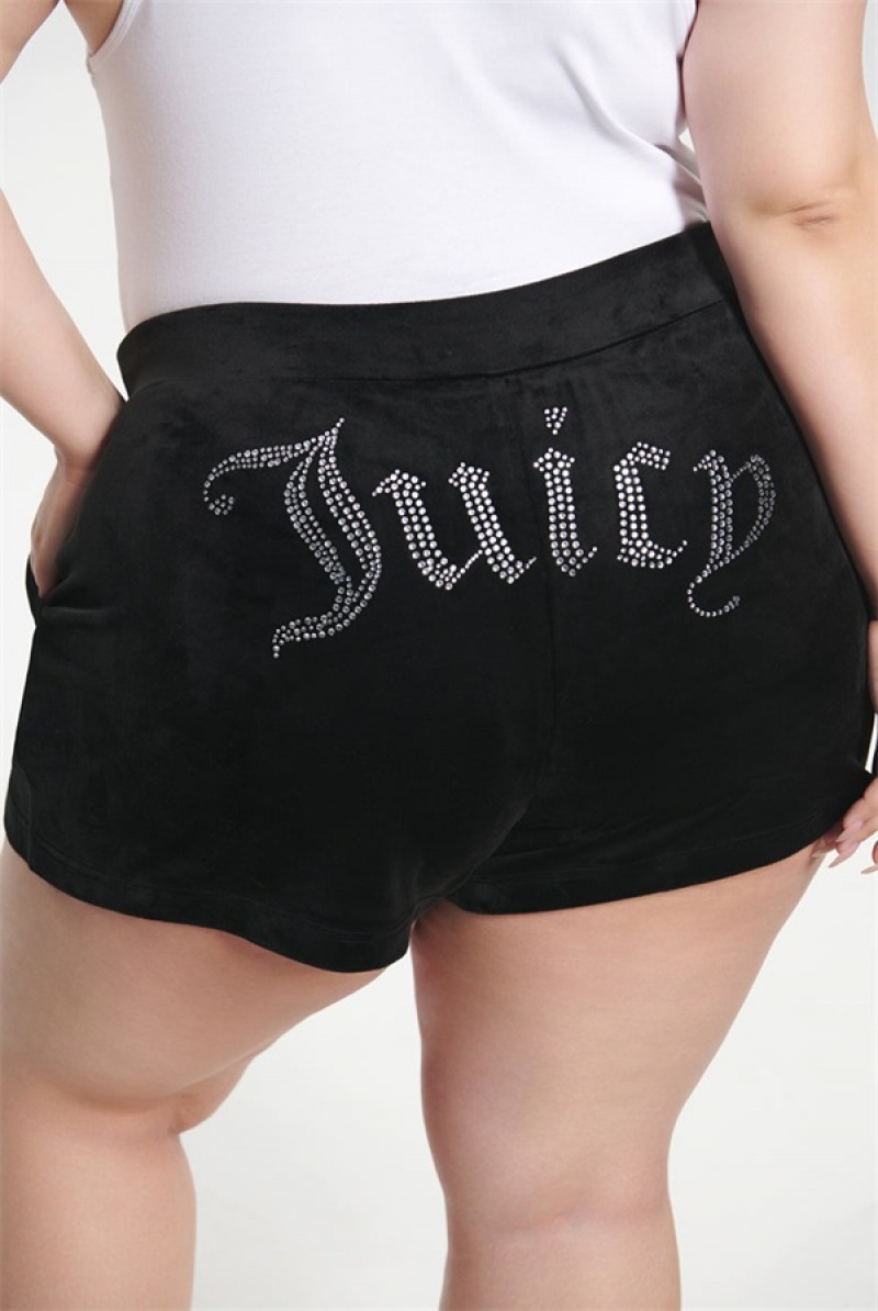 Juicy Couture Plus-size Big Bling Velour Shorts Crne | JC-SN651823