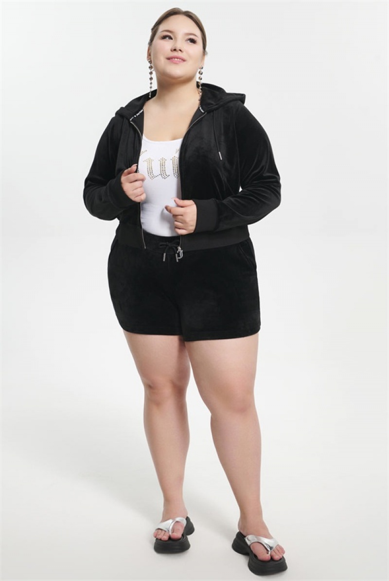 Juicy Couture Plus-size Big Bling Velour Shorts Crne | JC-SN651823