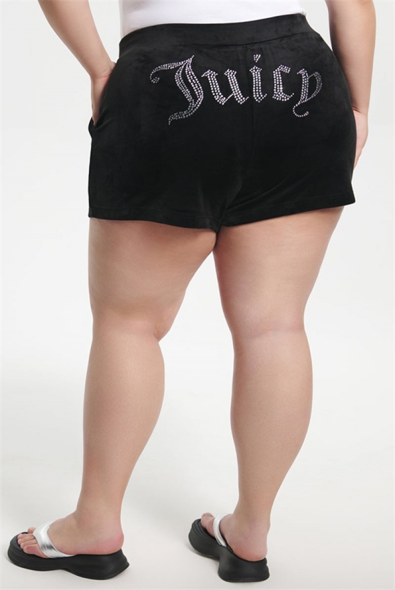 Juicy Couture Plus-size Big Bling Velour Shorts Crne | JC-SN651823