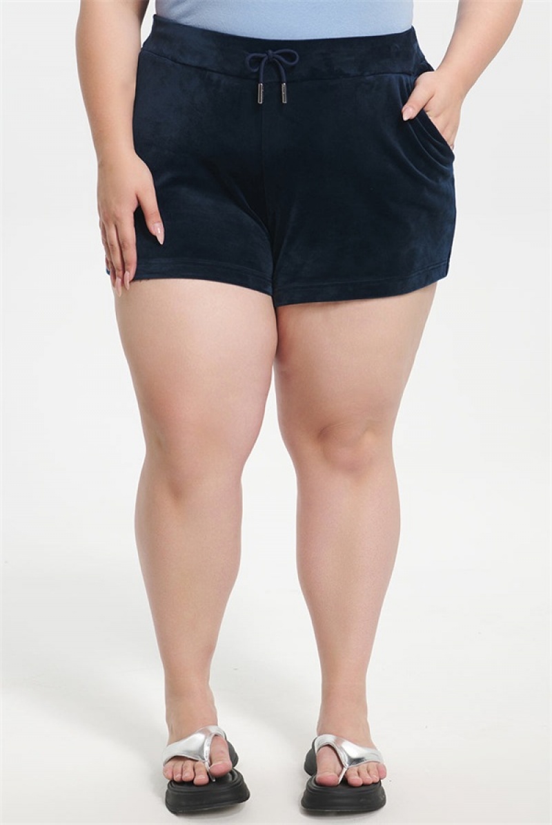 Juicy Couture Plus-size Big Bling Velour Shorts Plave | JC-SN651824