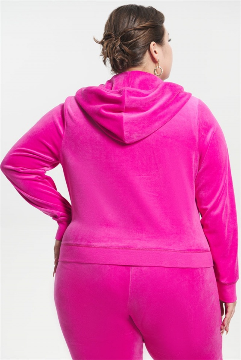 Juicy Couture Plus-size Classic Cotton Velour Hoodie Roze | JC-SN651524