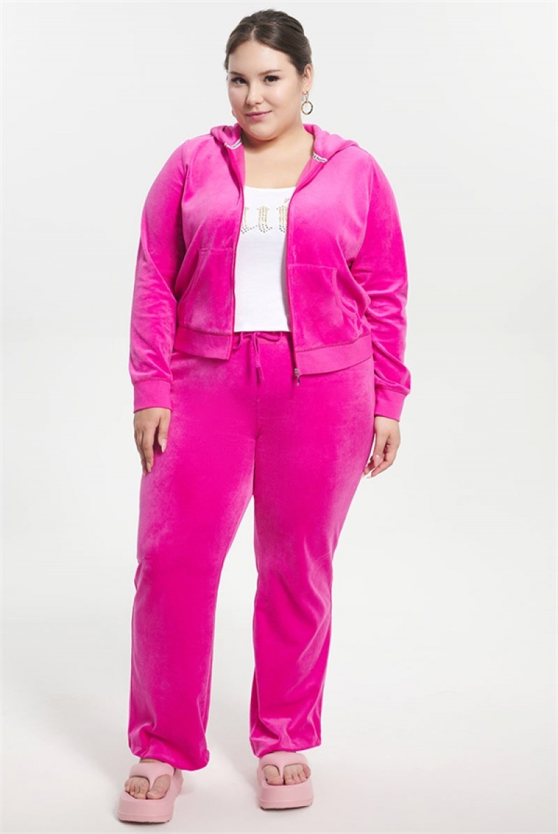 Juicy Couture Plus-size Classic Cotton Velour Hoodie Roze | JC-SN651524