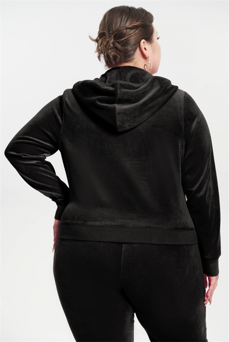 Juicy Couture Plus-size Classic Cotton Velour Hoodie Crne | JC-SN651586