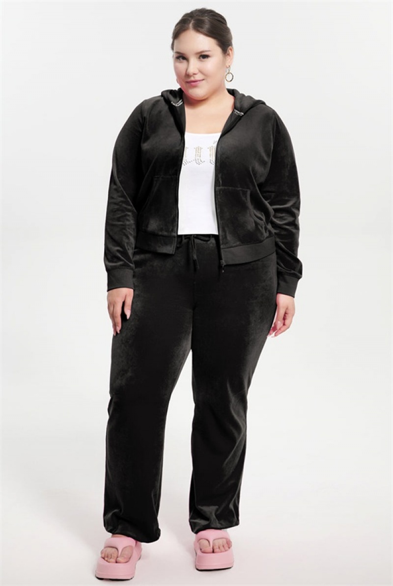 Juicy Couture Plus-size Classic Cotton Velour Hoodie Crne | JC-SN651586