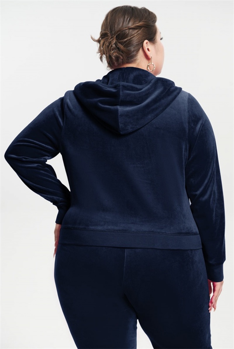 Juicy Couture Plus-size Classic Cotton Velour Hoodie Plave | JC-SN651590