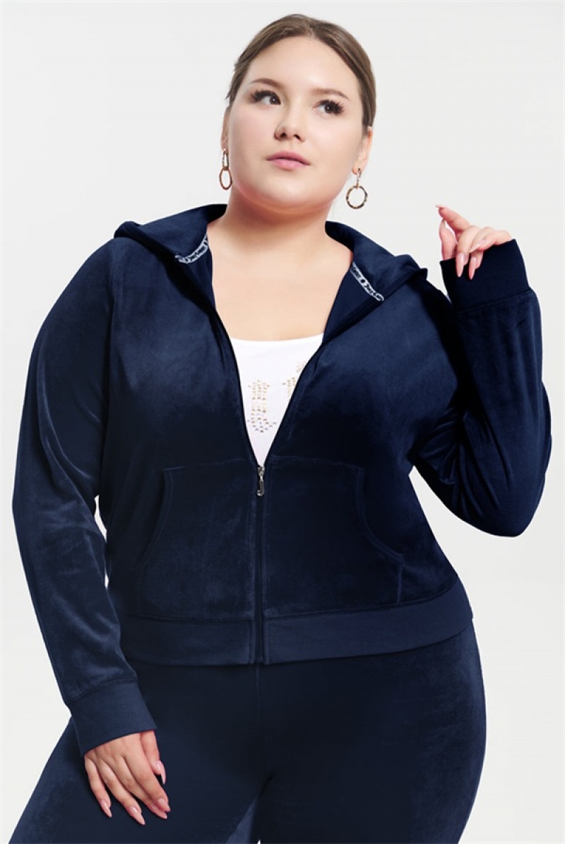 Juicy Couture Plus-size Classic Cotton Velour Hoodie Plave | JC-SN651590