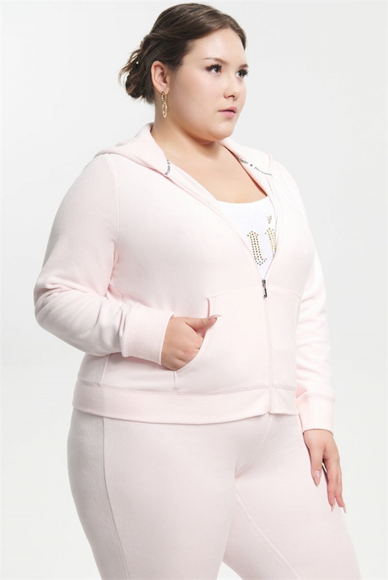 Juicy Couture Plus-size Classic Cotton Velour Hoodie Svijetlo Roze | JC-SN651523