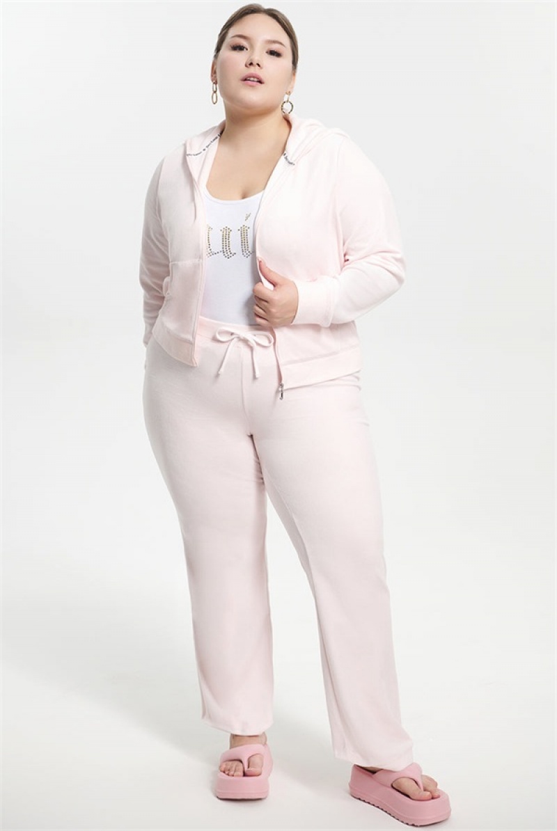 Juicy Couture Plus-size Classic Cotton Velour Hoodie Svijetlo Roze | JC-SN651523