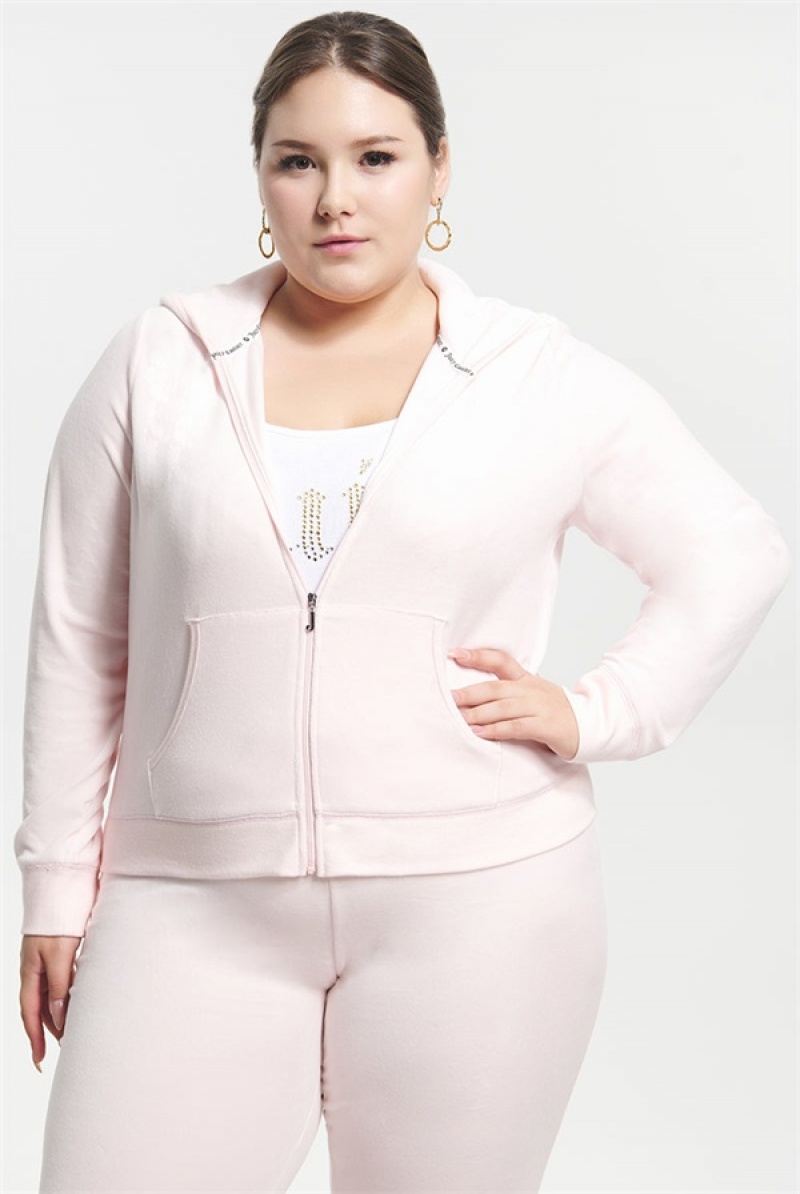 Juicy Couture Plus-size Classic Cotton Velour Hoodie Svijetlo Roze | JC-SN651523