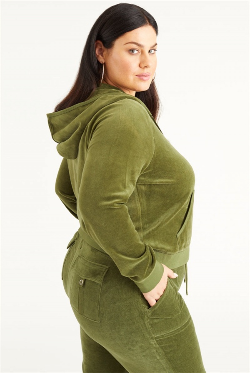 Juicy Couture Plus-size Icons Classic Cotton Velour Hoodie Zelene | JC-SN651537