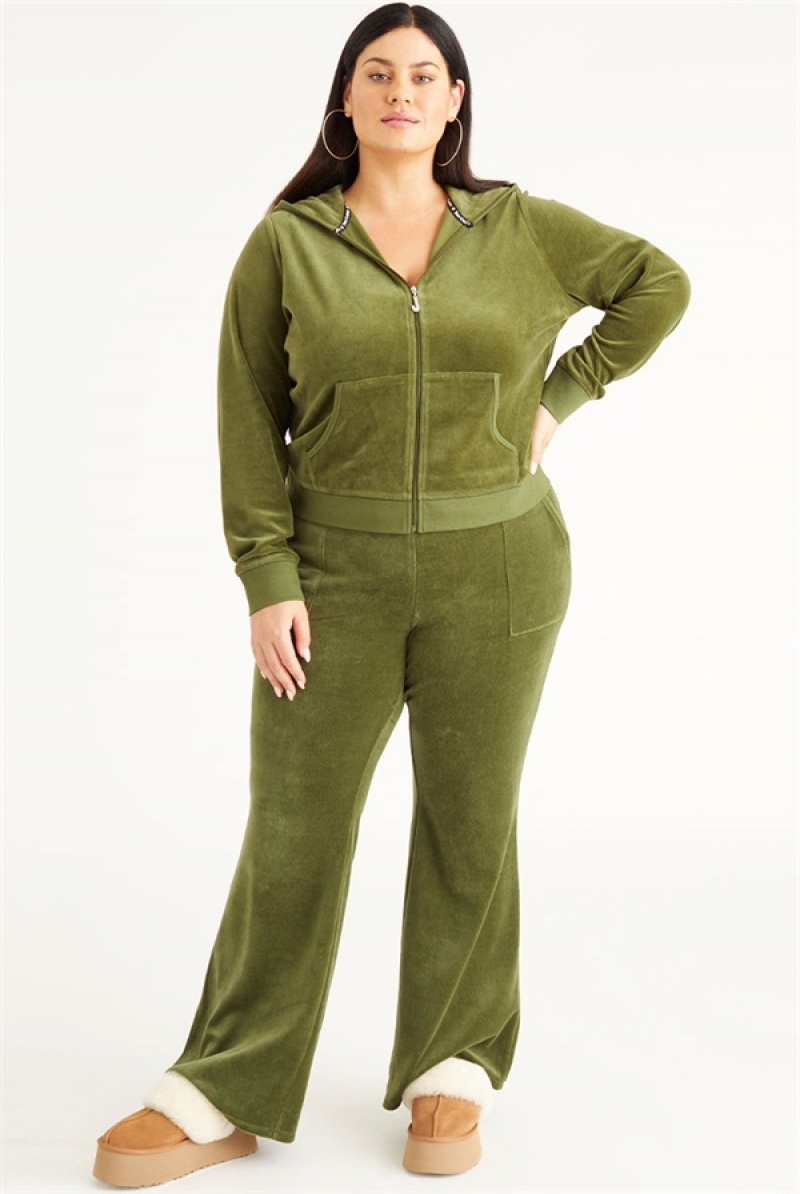 Juicy Couture Plus-size Icons Classic Cotton Velour Hoodie Zelene | JC-SN651537