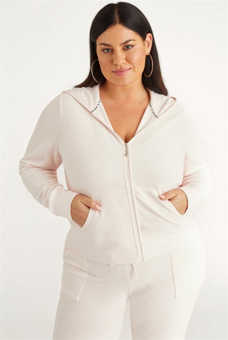 Juicy Couture Plus-size Icons Classic Cotton Velour Hoodie Svijetlo Roze | JC-SN651544