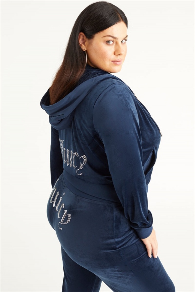 Juicy Couture Plus-size Og Big Bling Velour Hoodie Plave | JC-SN651562