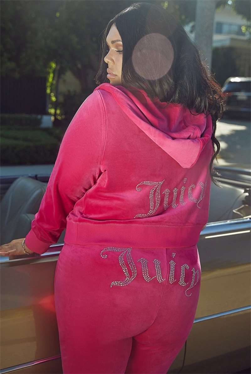 Juicy Couture Plus-size Og Big Bling Velour Hoodie Roze | JC-SN651564