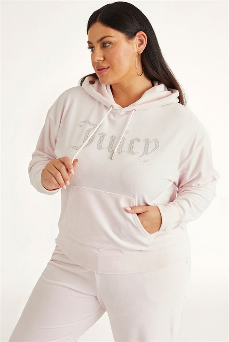 Juicy Couture Plus-size Oversized Bling Big Velour Hoodie Svijetlo Roze | JC-SN651543