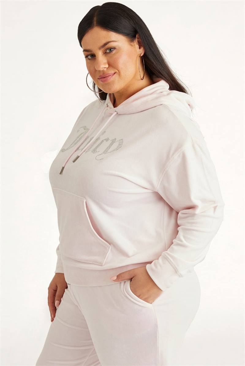 Juicy Couture Plus-size Oversized Bling Big Velour Hoodie Svijetlo Roze | JC-SN651543