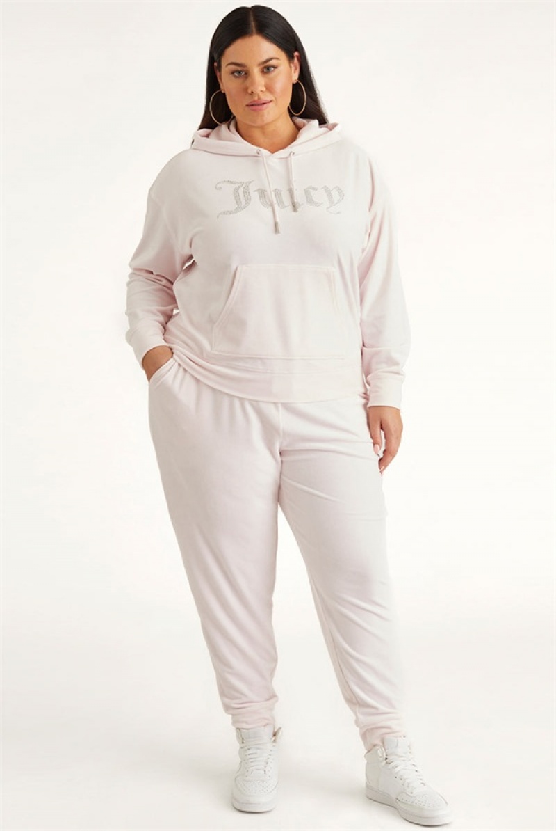 Juicy Couture Plus-size Oversized Bling Big Velour Hoodie Svijetlo Roze | JC-SN651543