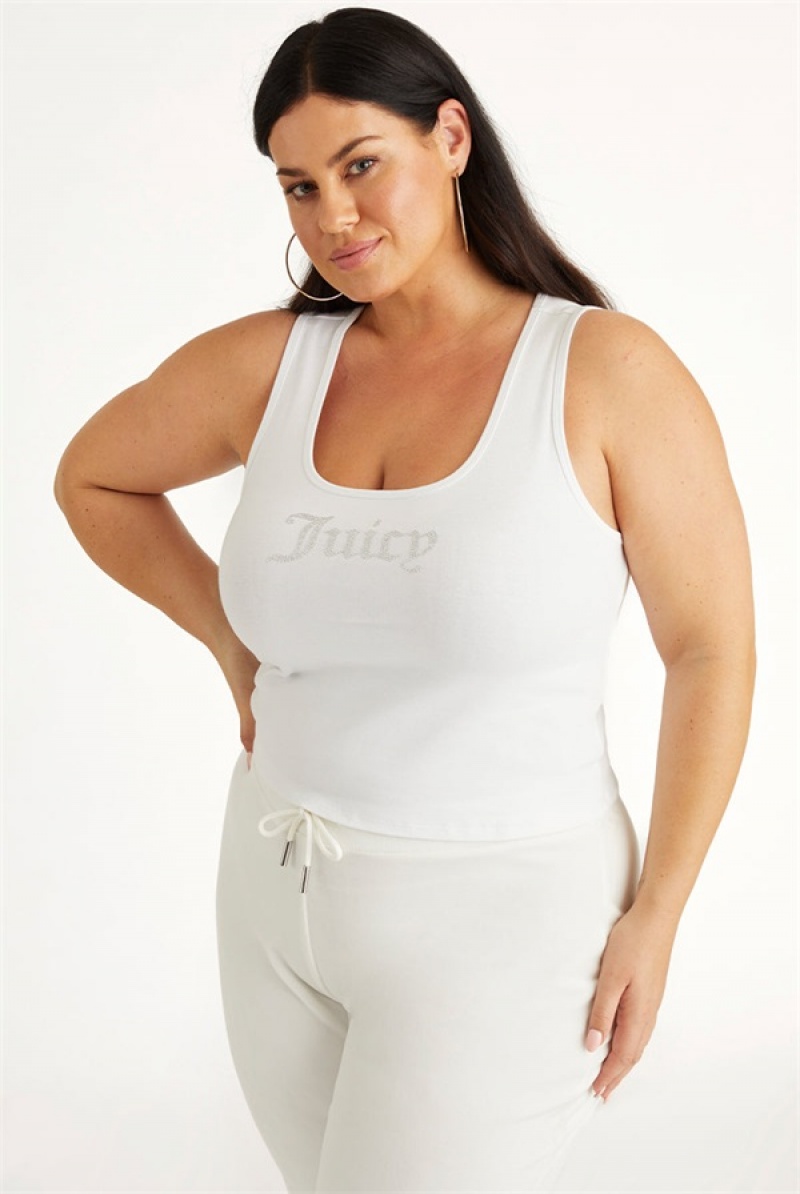 Juicy Couture Plus-size Small Bling Tank Top Bijele | JC-SN651616