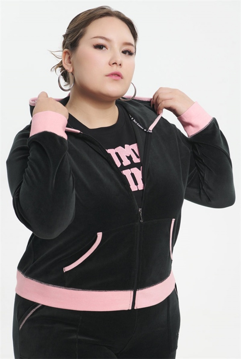 Juicy Couture Plus-size Sweetheart Cotton Velour Hoodie Crne | JC-SN651581