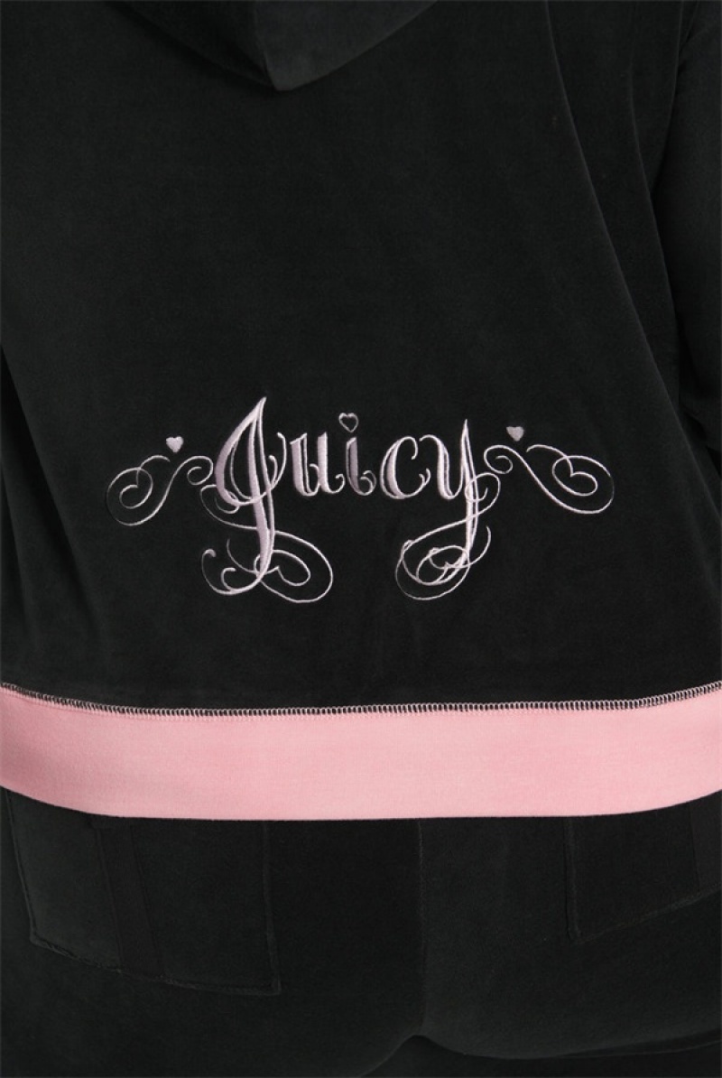 Juicy Couture Plus-size Sweetheart Cotton Velour Hoodie Crne | JC-SN651581